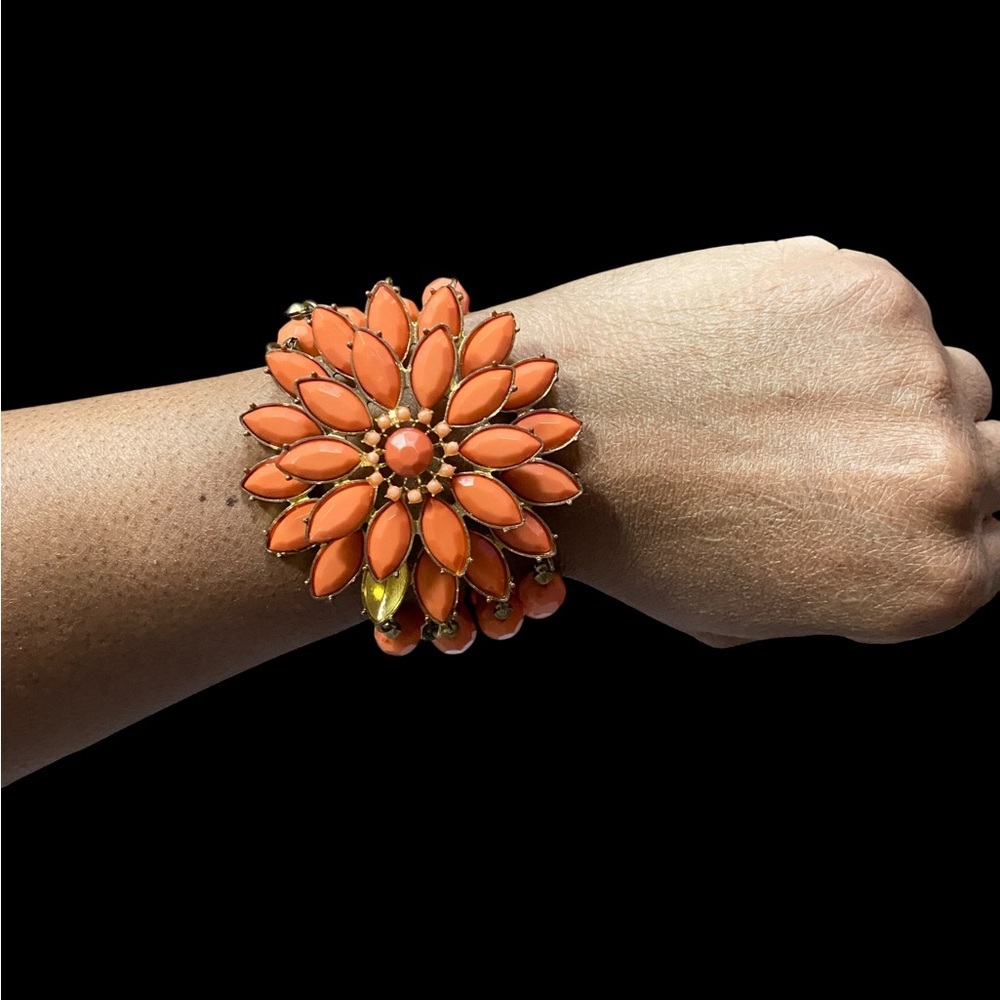 Vintage Orange Floral Stretch Bracelet
